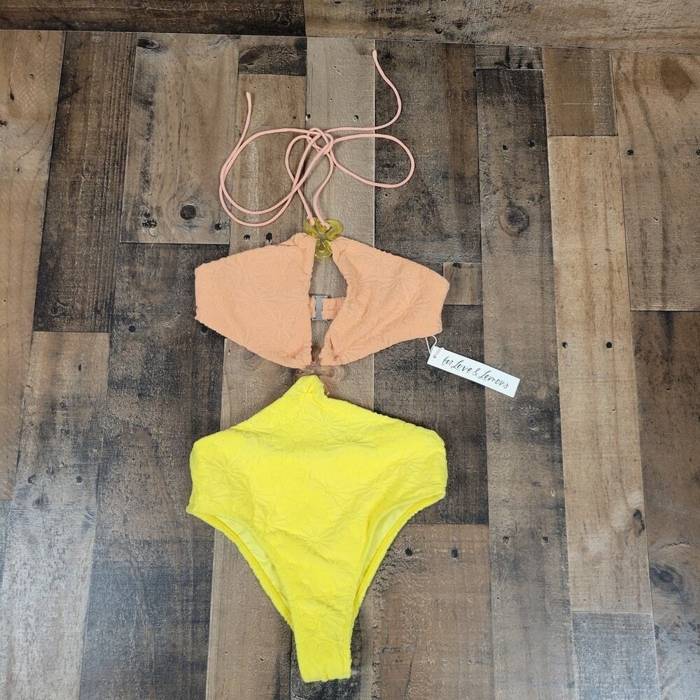 NWT For Love & Lemons Sonny One Piece 60s Retro Hippie Terry Swimsuit Small
